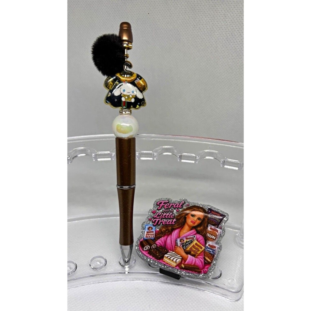 Handmade Cinnamoroll Luxe Beadable Pen & “Feral for a Little Treat” Clip set